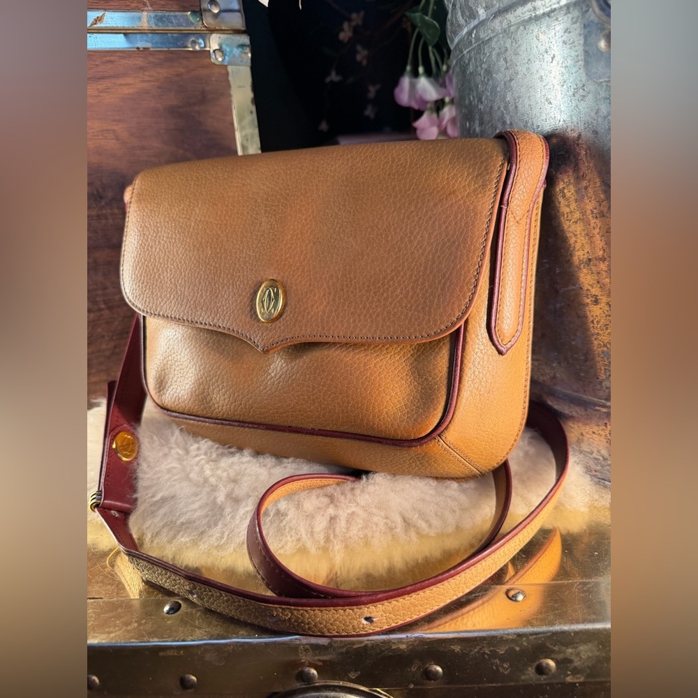 Cartier Vintage Must de Cartier Crossbody in Mustard Yellow and Bordeaux Leather